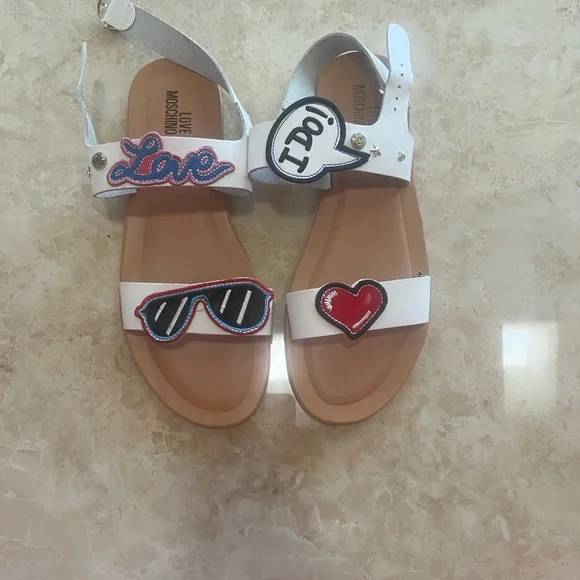 Love Moschino White Sandals with Red and Black Accents new with tag - Picture 2 of 5